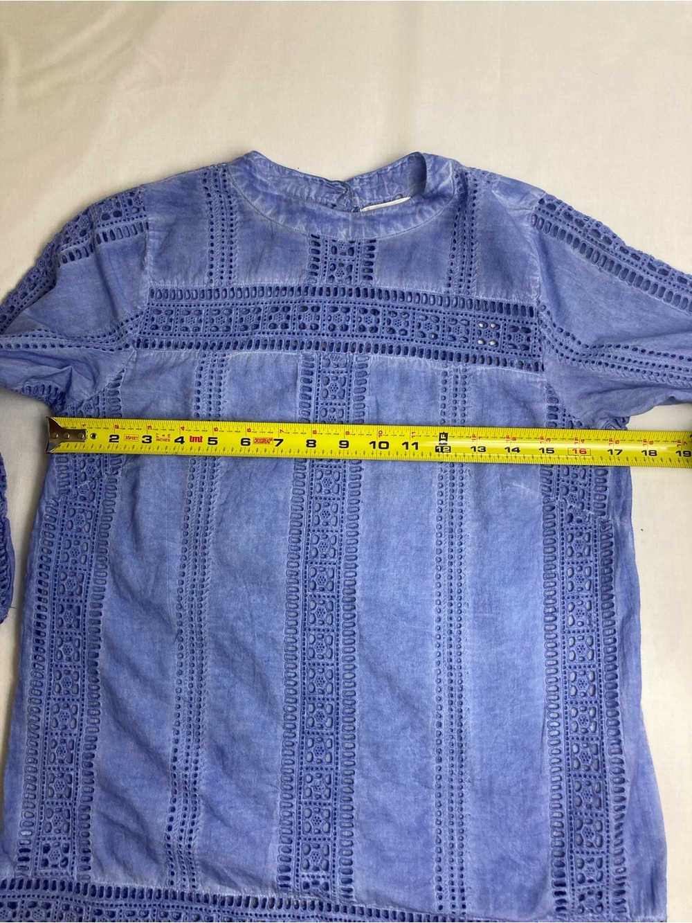 THML Cotton Eyelet Periwinkle Blue 3/4 Bell Sleeve Top Size XS - Picture 11 of 16